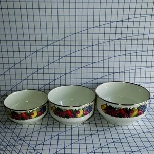 Set Of 3 Vitroceramic Induction Cooking Pots/Bowls Beige Fruit Pattern